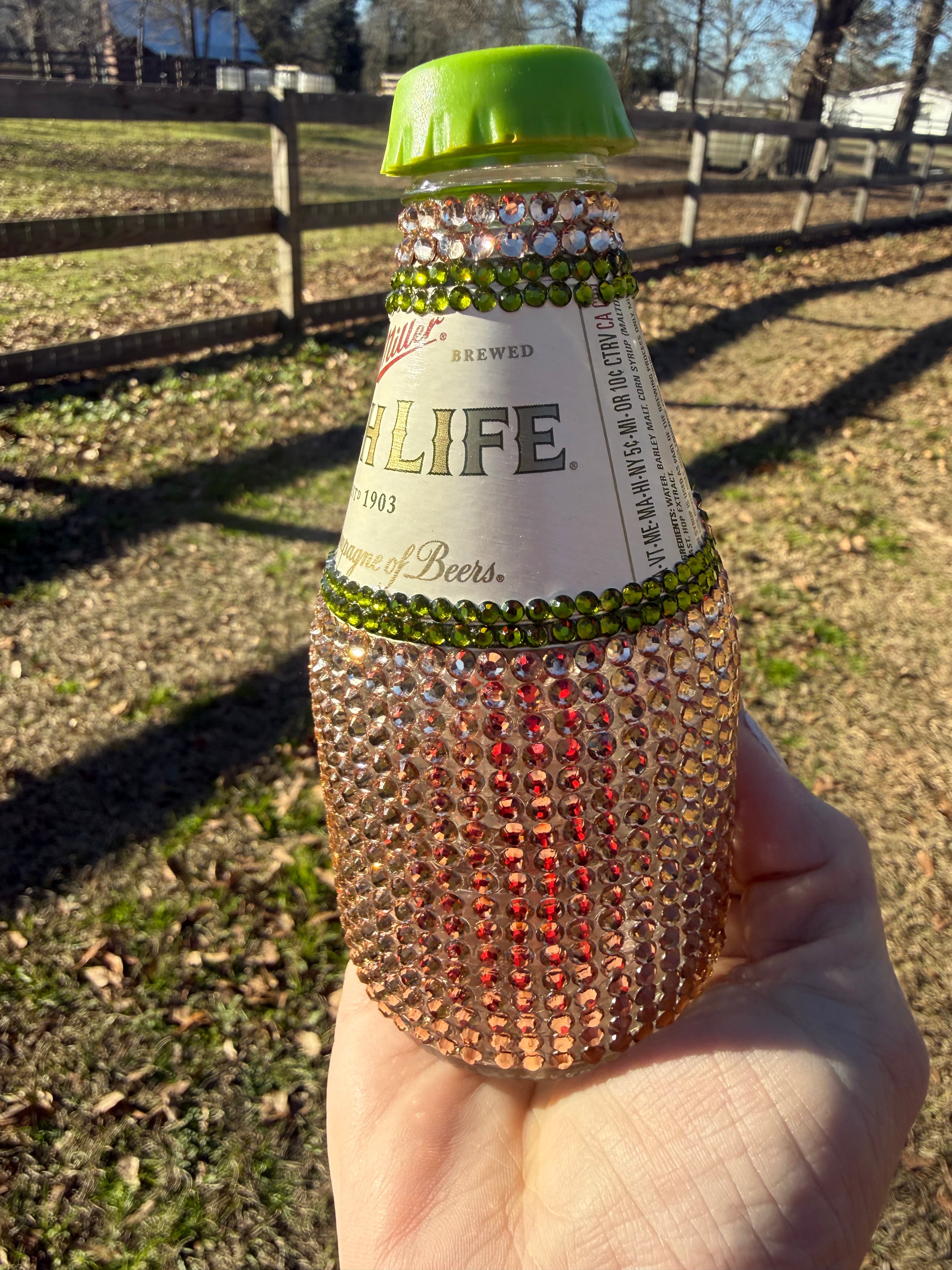 Bling Rhinestone Miller Pony Glass Bottle