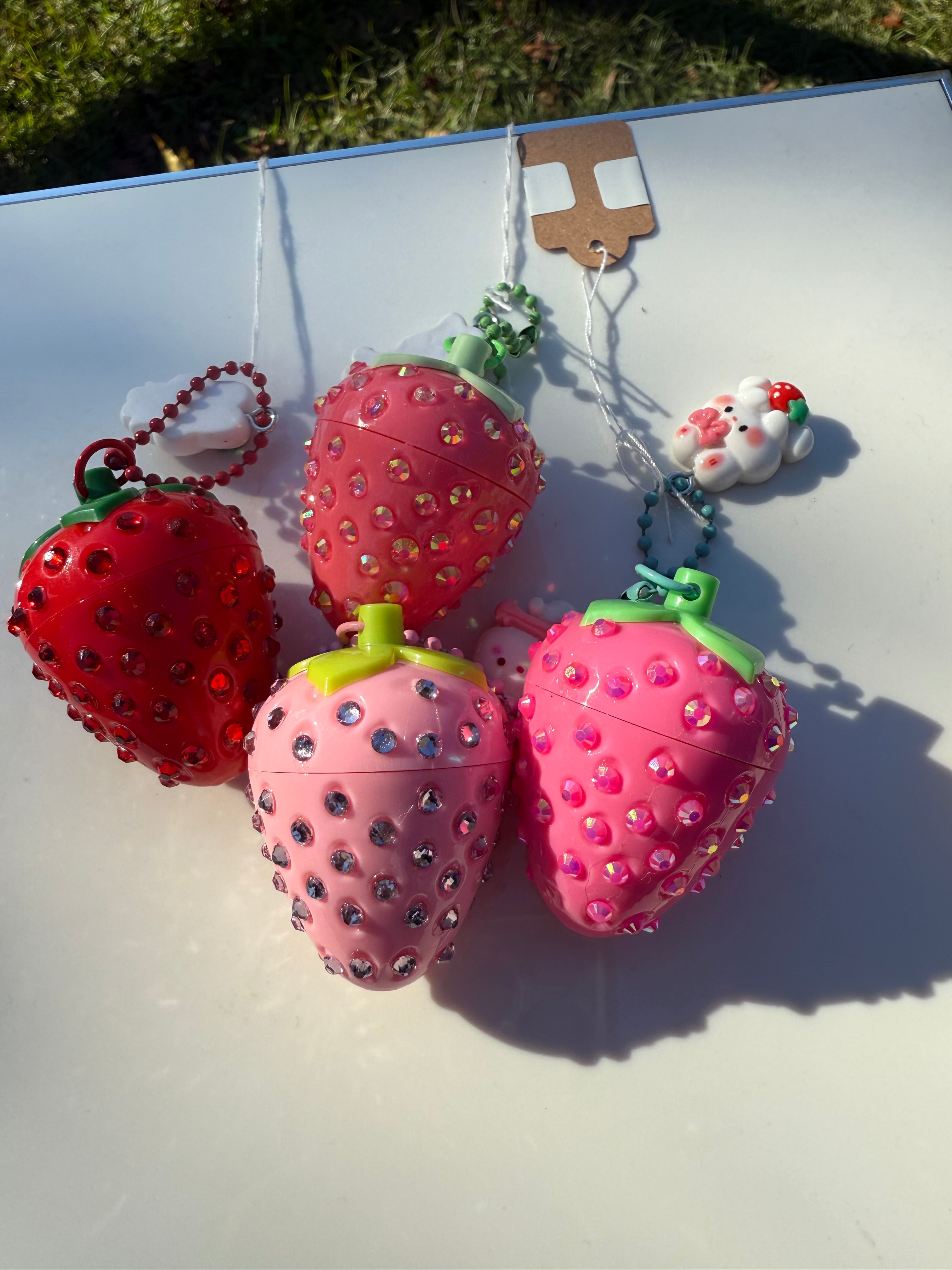 Bling Rhinestone Mini Strawberry Lip Balm