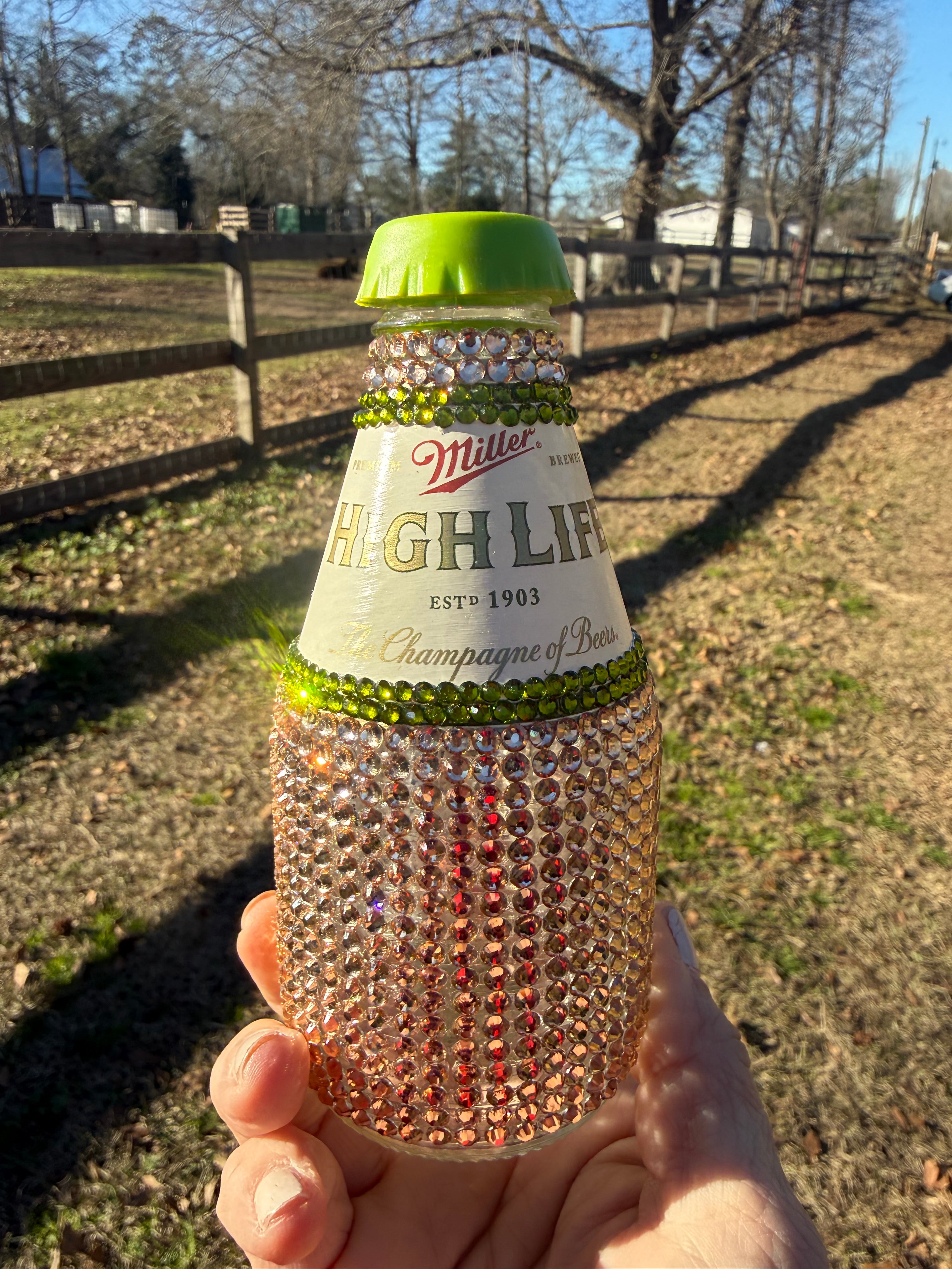 Bling Rhinestone Miller Pony Glass Bottle