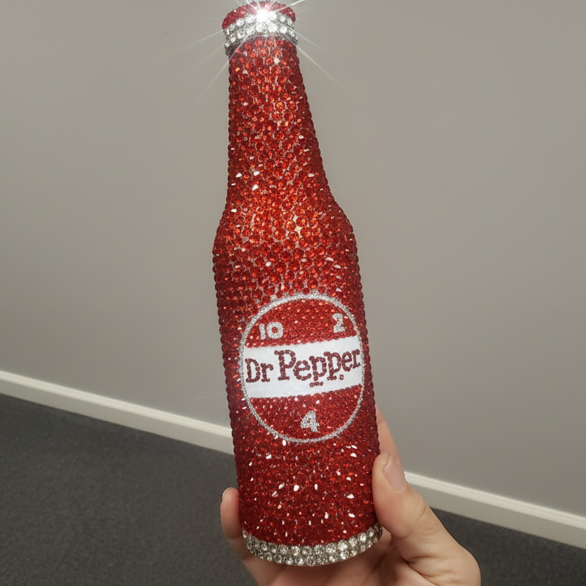 Bling Rhinestone Dr Pepper Glass Bottle