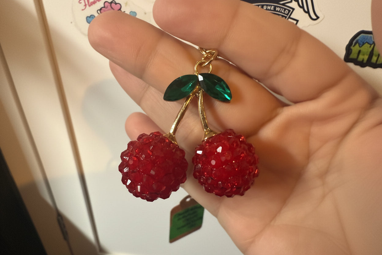 Bling Rhinestone Cherry Keychain